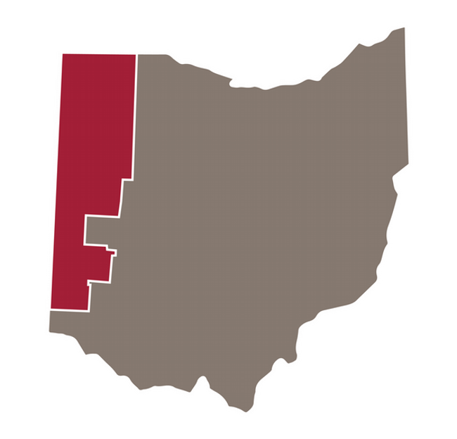 Ohio Counties with In-State Tuition highlighted.